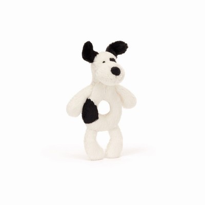 Jellycat Bashful Black & Cream Puppy Ring Rattle New Zealand | DGBFN3984